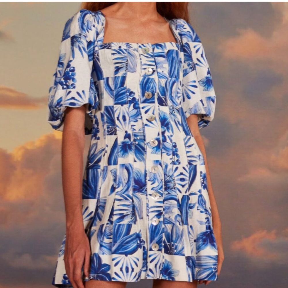 NWT Farm Rio Garden Tiles Plaid Mini Dress
